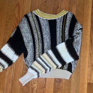 LIKE NEW Free People Sweater Black, White, and Yellow Accents Size Small
